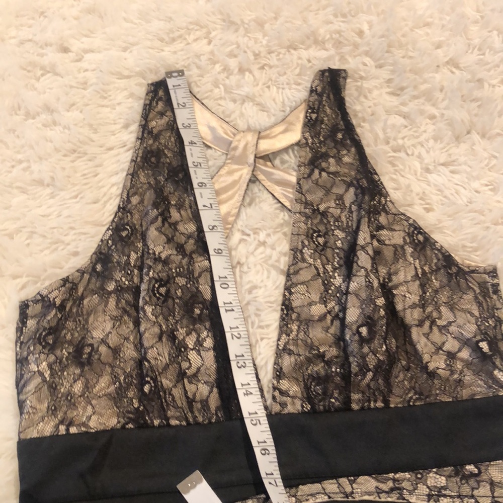 Stunning BEBE layered with satin and lace dress.  Sexy Low deep V cut front. - Picture 8 of 13